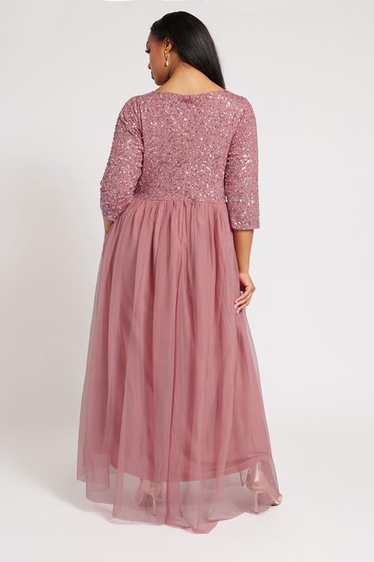Evans LUXE Curve Dark Pink Sequin Hand Embellished Maxi Dress