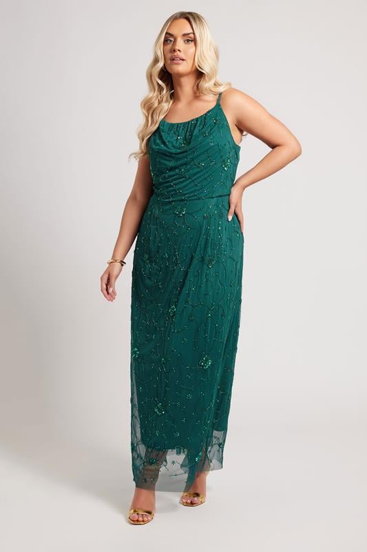 Evans LUXE Curve Emerald Green Floral Hand Embellished Maxi Dress