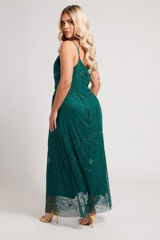 Evans LUXE Curve Emerald Green Floral Hand Embellished Maxi Dress