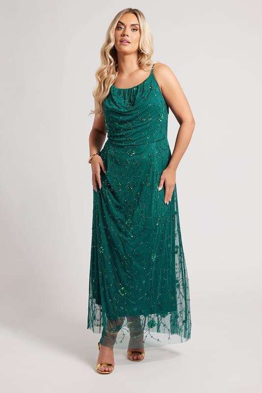 evans LUXE Curve Emerald Green Floral Hand Embellished Maxi Dress