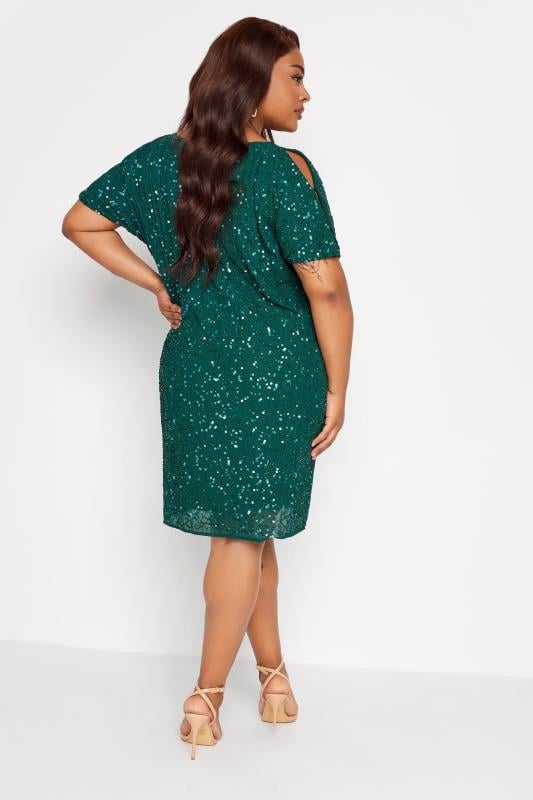Evans LUXE Curve Forest Green Sequin Hand Embellished Cape Dress