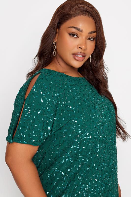 Evans LUXE Curve Forest Green Sequin Hand Embellished Cape Dress