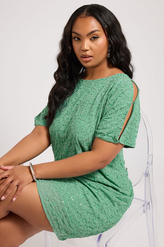 evans LUXE Curve Green Sequin Hand Embellished Cape Dress