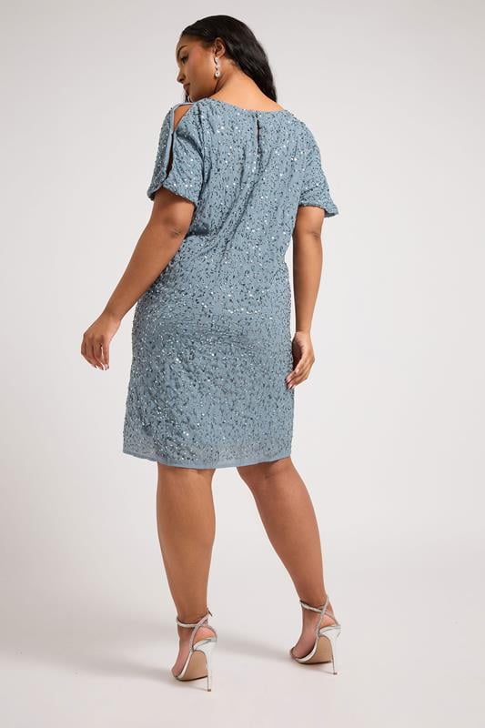 Evans LUXE Curve Light Blue Sequin Hand Embellished Cape Dress