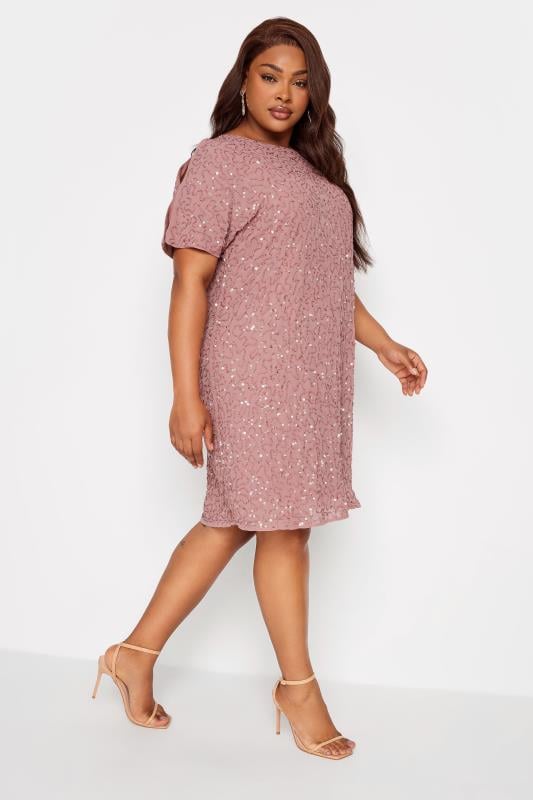 Evans LUXE Curve Light Pink Sequin Hand Embellished Cape Dress