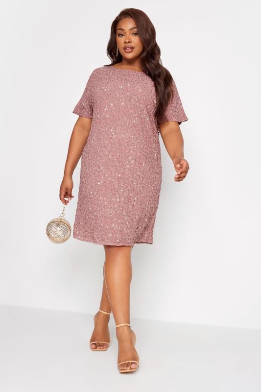 evans LUXE Curve Light Pink Sequin Hand Embellished Cape Dress