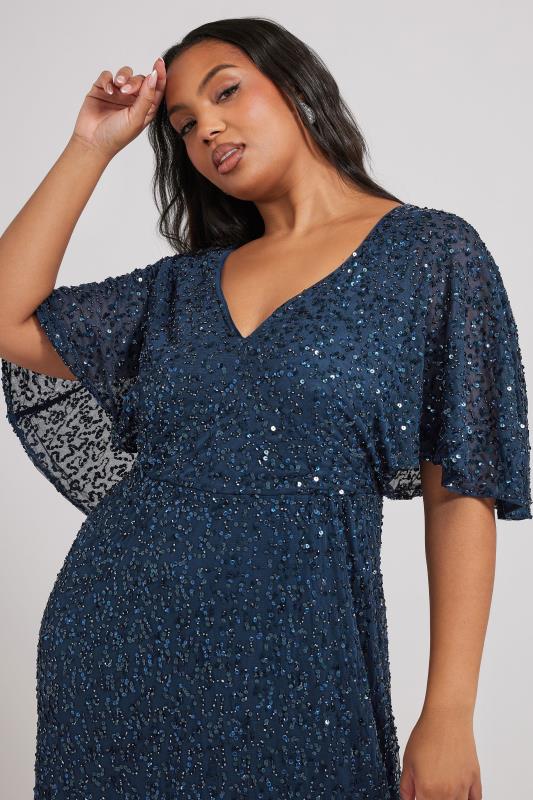 Evans LUXE Curve Navy Blue Hand Embellished V-Neck Maxi Dress