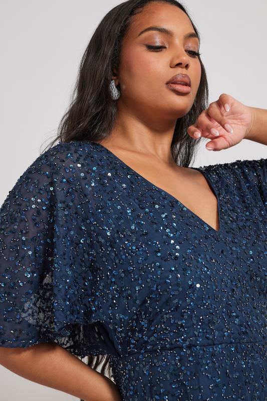 Evans LUXE Curve Navy Blue Hand Embellished V-Neck Maxi Dress