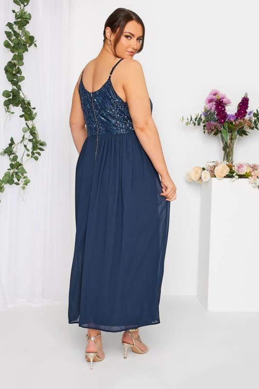Evans LUXE Curve Navy Blue Sequin Embellished Sleeveless Maxi Dress