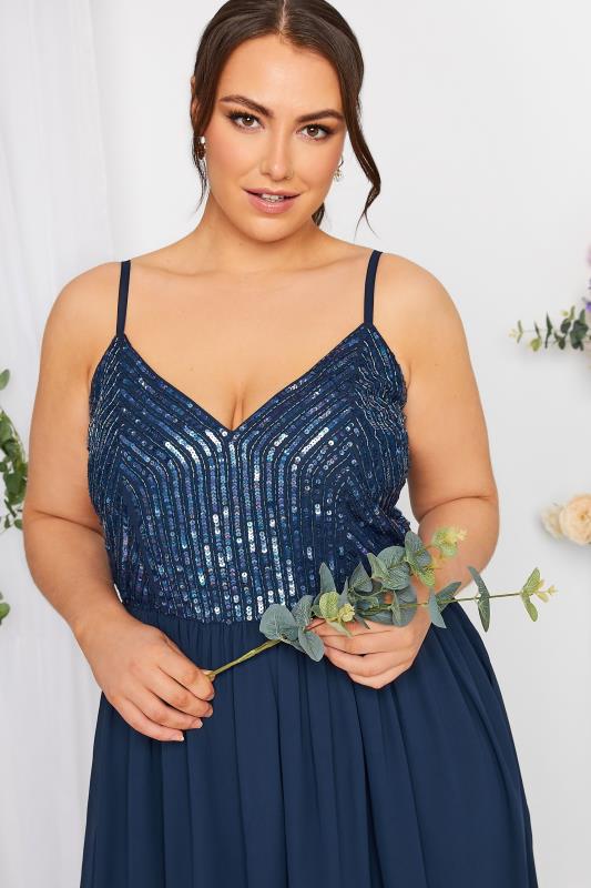 Evans LUXE Curve Navy Blue Sequin Embellished Sleeveless Maxi Dress