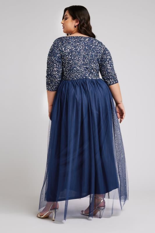 Evans LUXE Curve Navy Blue Sequin Hand Embellished Maxi Dress
