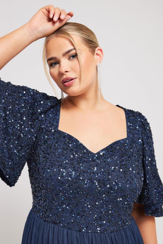 Evans LUXE Curve Navy Blue Sequin Sweetheart Ruffle Maxi Dress