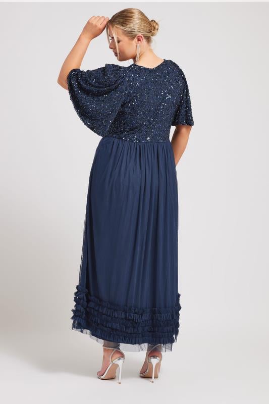 Evans LUXE Curve Navy Blue Sequin Sweetheart Ruffle Maxi Dress