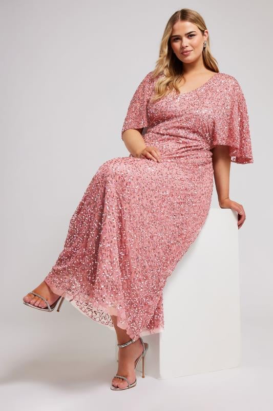 Evans LUXE Curve Pink Hand Embellished Angel Sleeve Maxi Dress