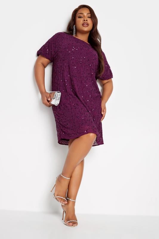 Evans LUXE Curve Purple Sequin Hand Embellished Cape Dress
