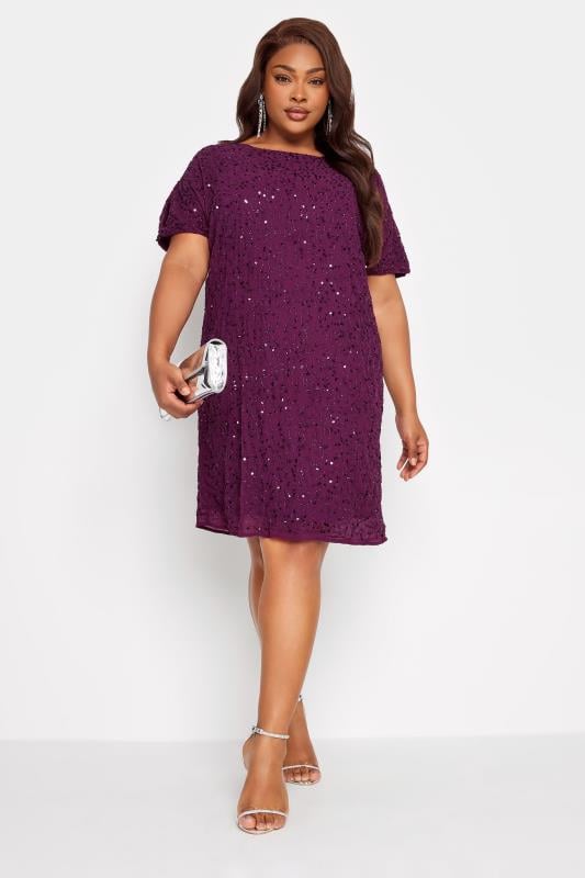 evans LUXE Curve Purple Sequin Hand Embellished Cape Dress