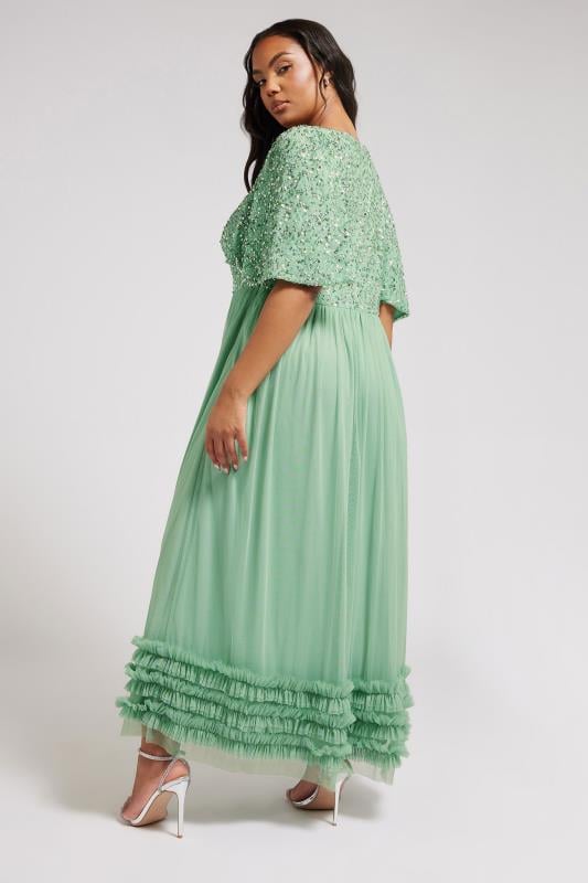 Evans LUXE Curve Sage Green Embellished Ruffle Maxi Dress