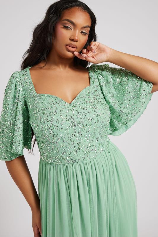 Evans LUXE Curve Sage Green Embellished Ruffle Maxi Dress