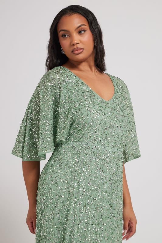Evans LUXE Curve Sage Green Sequin Embellished Maxi Dress