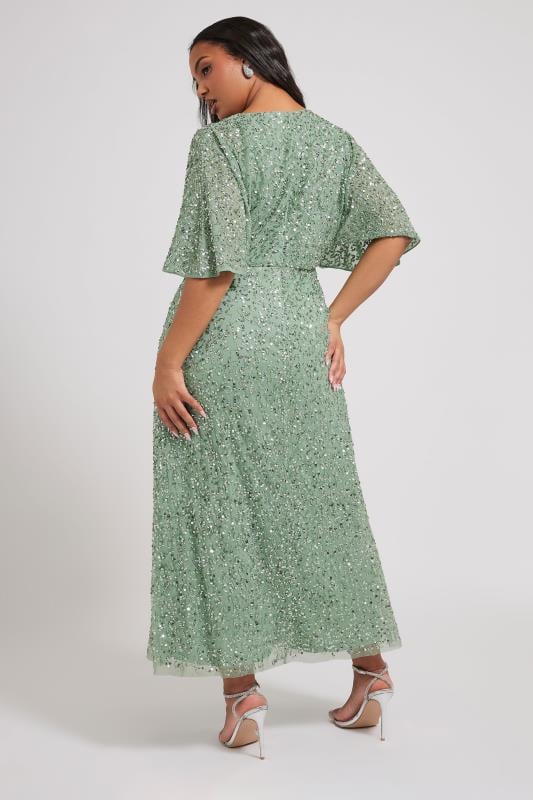 Evans LUXE Curve Sage Green Sequin Embellished Maxi Dress