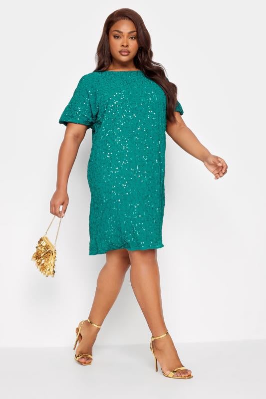 Evans LUXE Curve Teal Green Sequin Hand Embellished Cape Dress