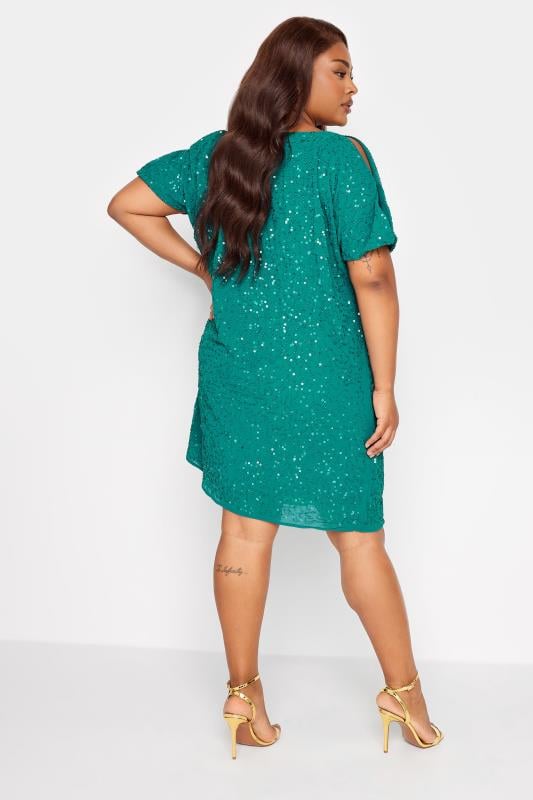 Evans LUXE Curve Teal Green Sequin Hand Embellished Cape Dress