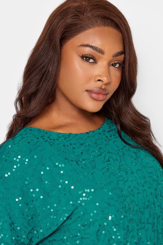 Evans LUXE Curve Teal Green Sequin Hand Embellished Cape Dress