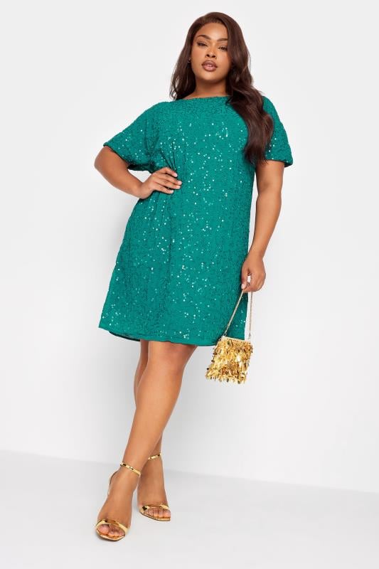 evans LUXE Curve Teal Green Sequin Hand Embellished Cape Dress