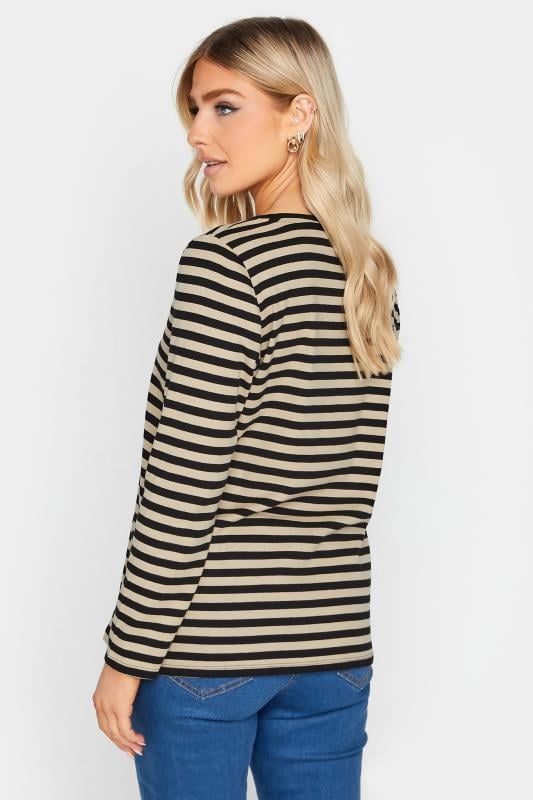 Evans M&Co Beige Brown Stripe V-Neck Cotton Long Sleeve T-Shirt