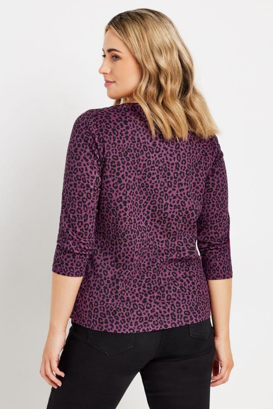Evans M&Co Berry Purple Leopard Print Cotton 3/4 Sleeve T-Shirt