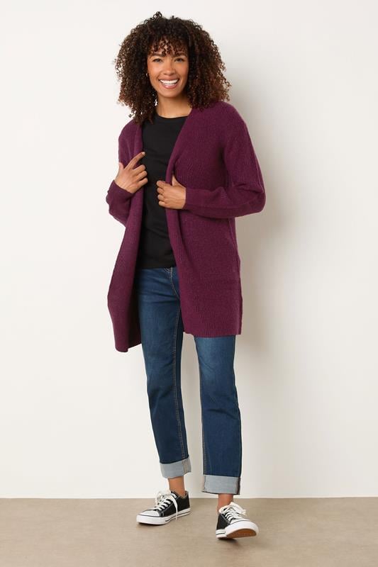 Evans M&Co Berry Red Rib Detailed Edge To Edge Cardigan