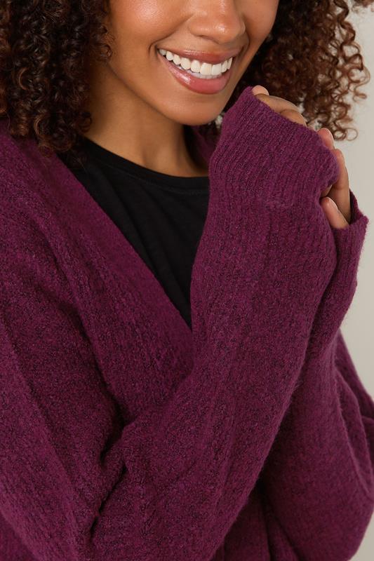 Evans M&Co Berry Red Rib Detailed Edge To Edge Cardigan