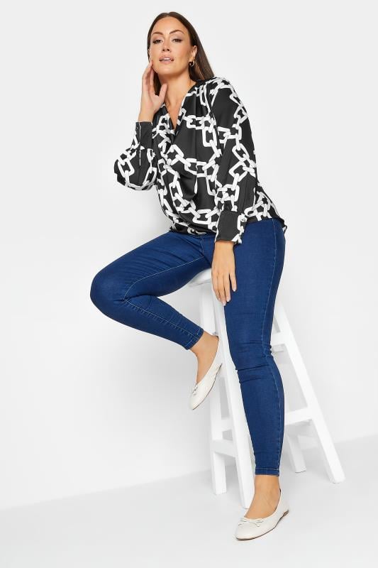 Evans M&Co Black Chain Print Cowl Neck Satin Blouse