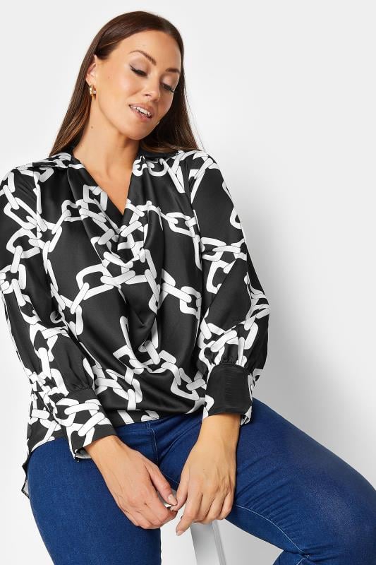 Evans M&Co Black Chain Print Cowl Neck Satin Blouse