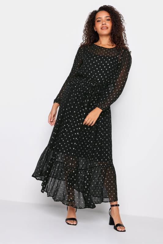 Evans M&Co Black Metallic Spot Print Smock Maxi Dress