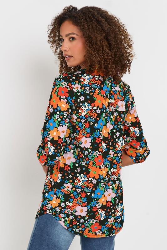 Evans M&Co Black & Pink Floral Print Half Placket Blouse