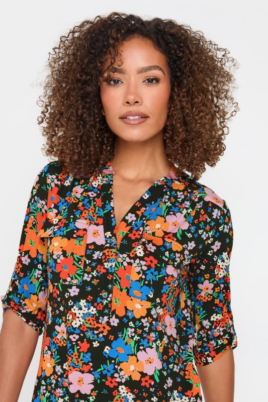 Evans M&Co Black & Pink Floral Print Half Placket Blouse