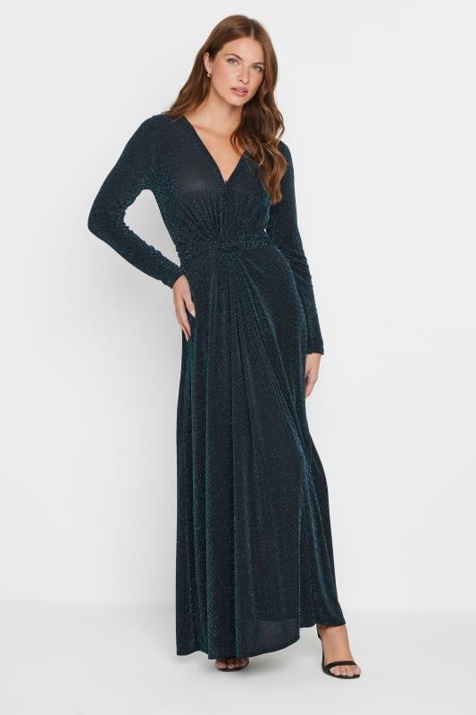 Evans M&Co Black & Teal Knot Front Metallic Maxi Dress