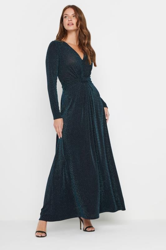 evans M&Co Black & Teal Knot Front Metallic Maxi Dress