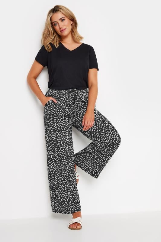 Evans M&Co Black & White Flower Print Palazzo Trousers