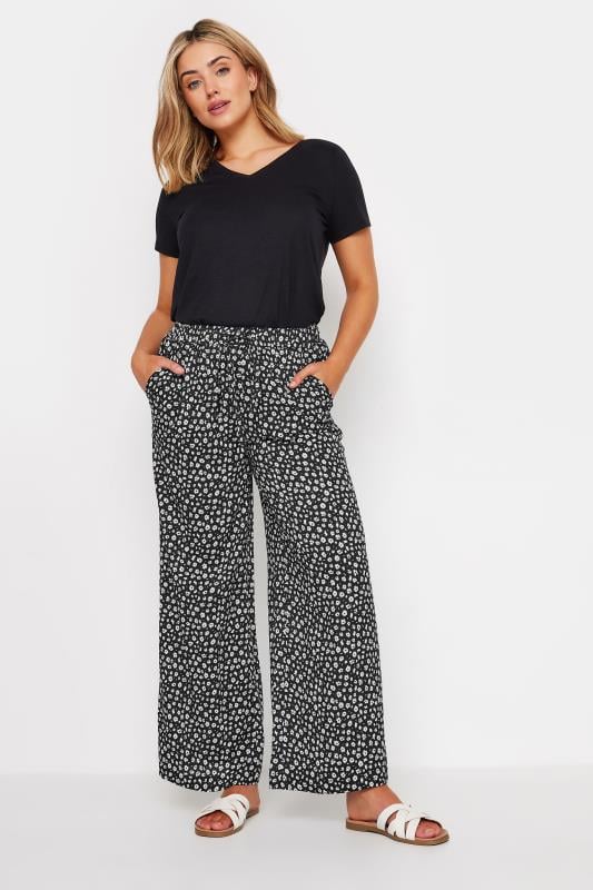 Evans M&Co Black & White Flower Print Palazzo Trousers