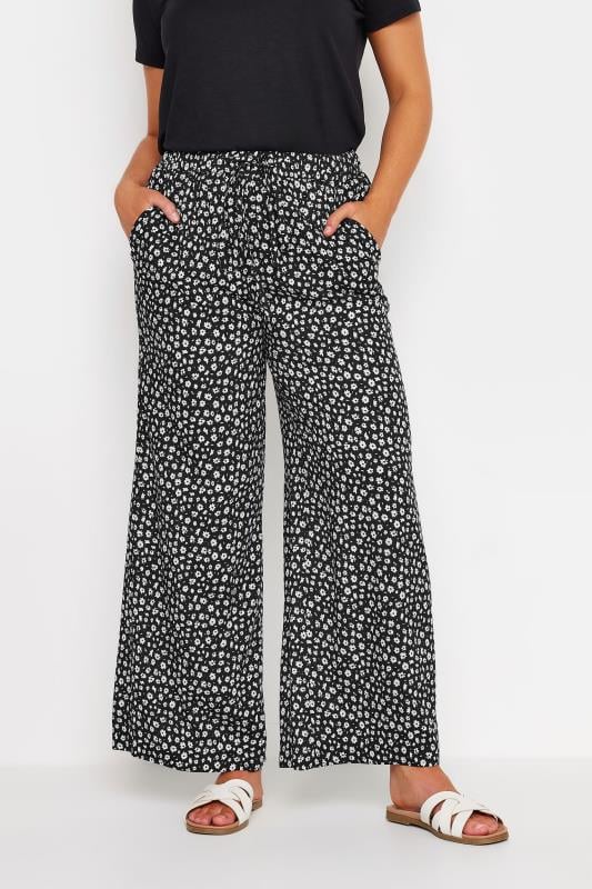 evans M&Co Black & White Flower Print Palazzo Trousers