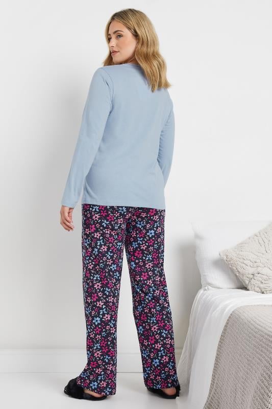 Evans M&Co Blue & Purple Cotton Floral Wide Leg Pyjama Set