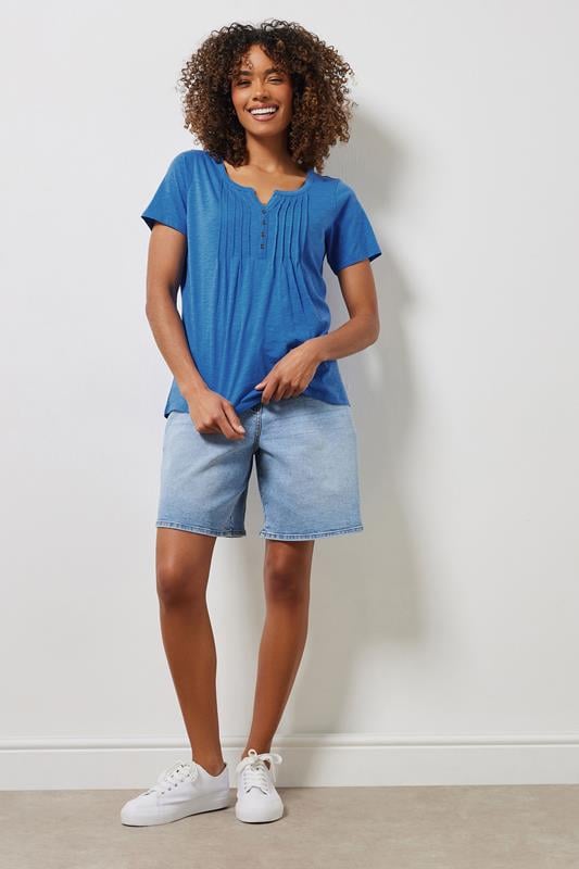 Evans M&Co Cobalt Blue Cotton Short Sleeve Henley Top