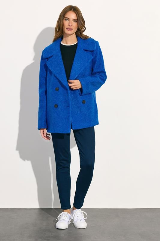 Evans M&Co Cobalt Blue Double Breasted Boucle Jacket