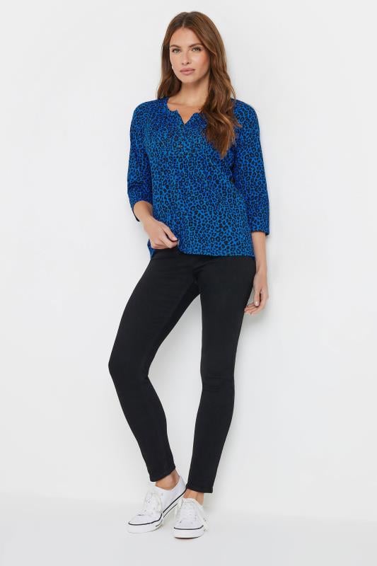 Evans M&Co Cobalt Blue Leopard Print Cotton Henley Top