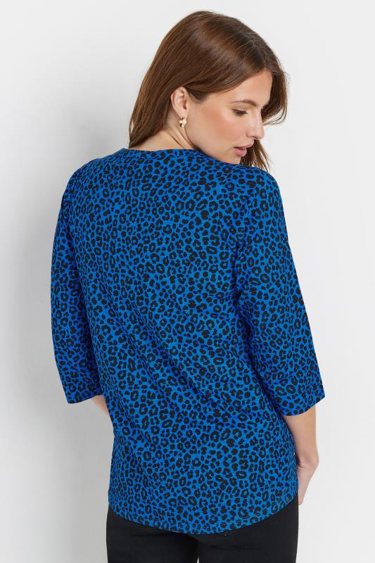 Evans M&Co Cobalt Blue Leopard Print Cotton Henley Top