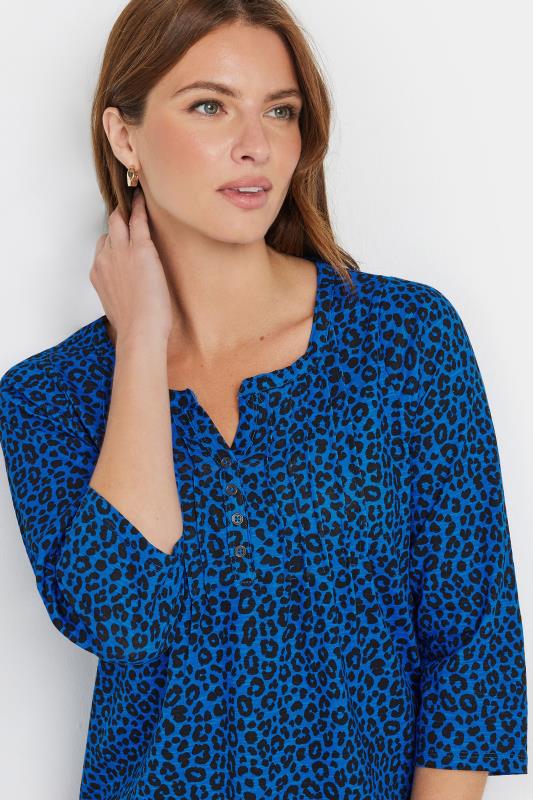Evans M&Co Cobalt Blue Leopard Print Cotton Henley Top