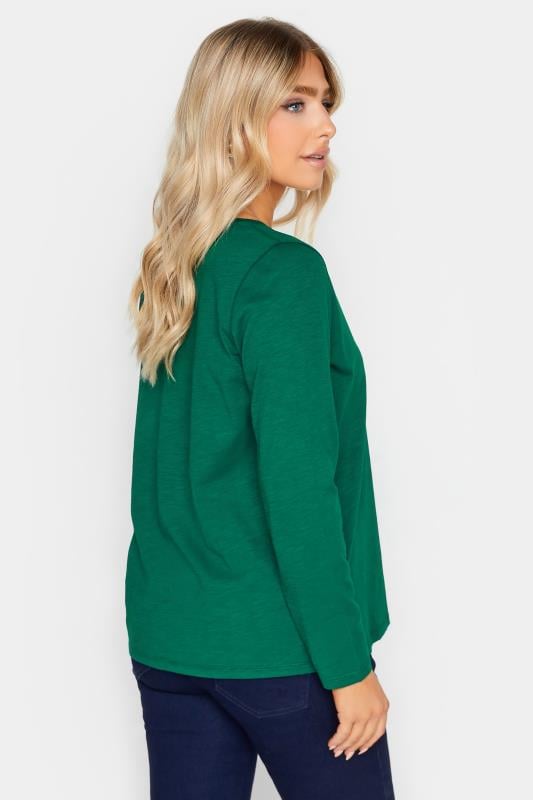 Evans M&Co Dark Green V-Neck Long Sleeve Cotton Blend T-Shirt