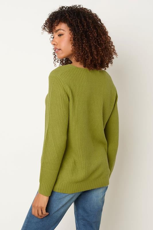 Evans M&Co Fern Green V-Neck Long Sleeve Knitted Jumper